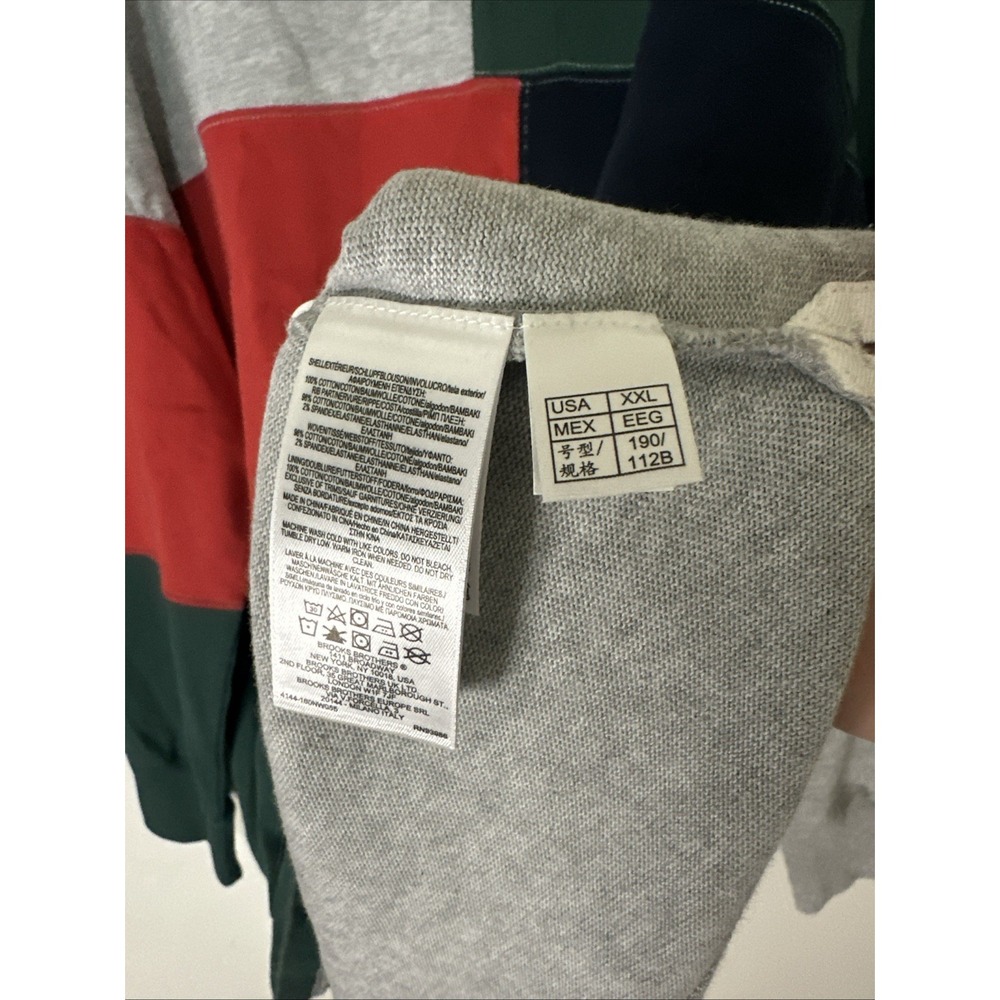 Mens Brooks Brothers Cotton Color Block Rugby Gray Red Green Blue 2XL - Picture 5 of 6
